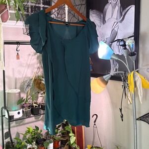 Mossimo Women's XL Teal Green Flutter Sleeve Asymmetrical Hem Top Shirt Blouse